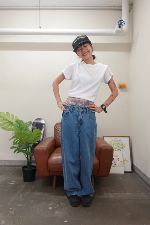 2wayチェックレイヤードデニム